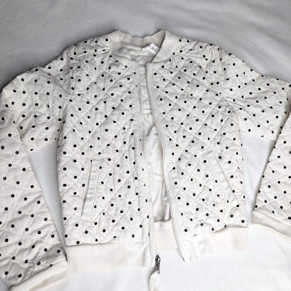 Girls White Polka Dot Quilted Jacket